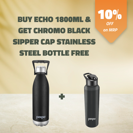 ECHO 1800ml Black Knight (Hot & Cold Vacuum Insulated) with  Chromo 1000ml Stainless Steel Black Knight (Fridge/Sports Bottle ) Free !