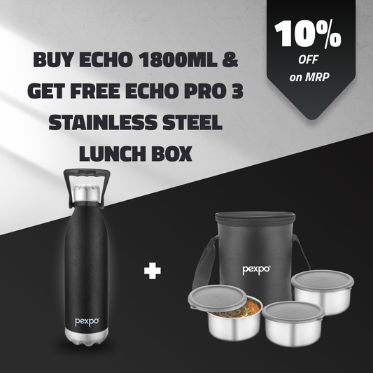 ECHO 1800ml Black Knight ( Hot & Cold Vacuum Insulated) with  Eco Pro-3 Black (  Stainless Steel Lunch Box ) Free !