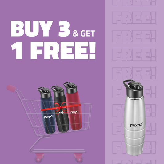Duro Stainless Steel Fridge/Sports Bottle 1000ml each  in 3 Multi Colors and  get 1 Free!
