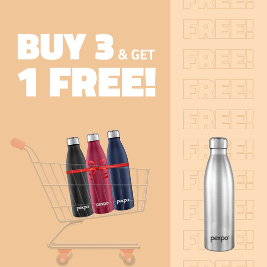 Genro  Stainless Steel Fridge/Sports Bottle 1000ml each  in 3 Multi Colors and  get 1 Free!