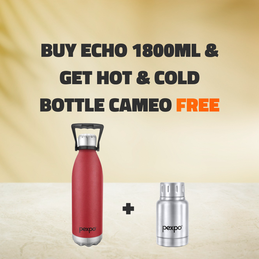 ECHO 1800ml Crimson Red (Hot & Cold Vacuum Insulated) with  Cameo 160ml Silver ( Hot & Cold Vacuum Insulated ) Free !