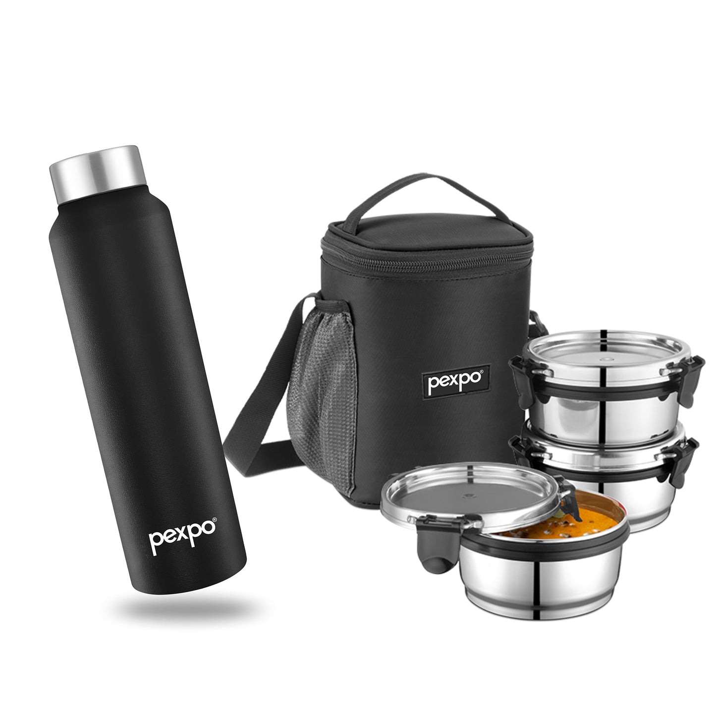 Combo- Steel X Pro Black (Lunch Box) and Chromo 750 ml Black (Water Bottle)