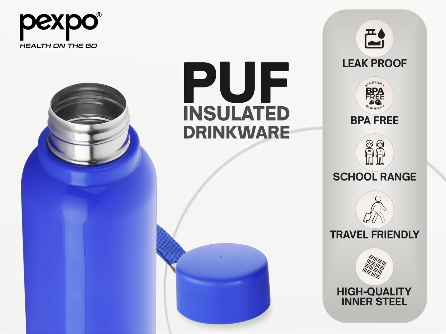 Pexpo Stereo-PU Insulated 4 Hours Warm & Cold  700 ml | Safe & Portable (Stainless Steel)