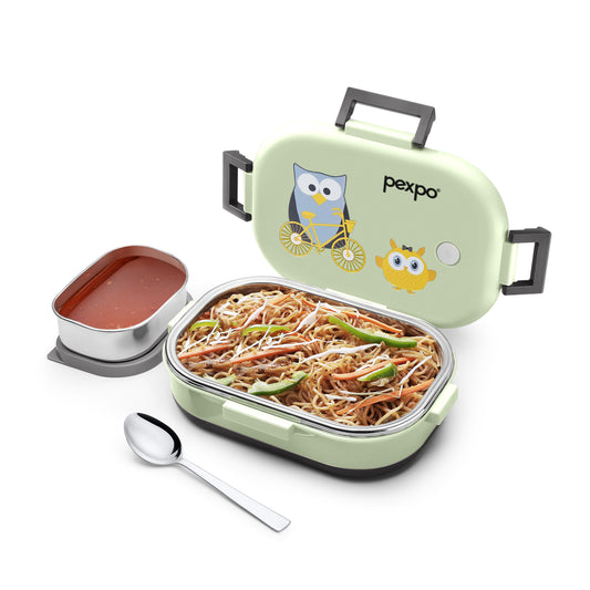 Pexpo Tango  - Stainless Steel Kids Lunch Box (Owl Design)