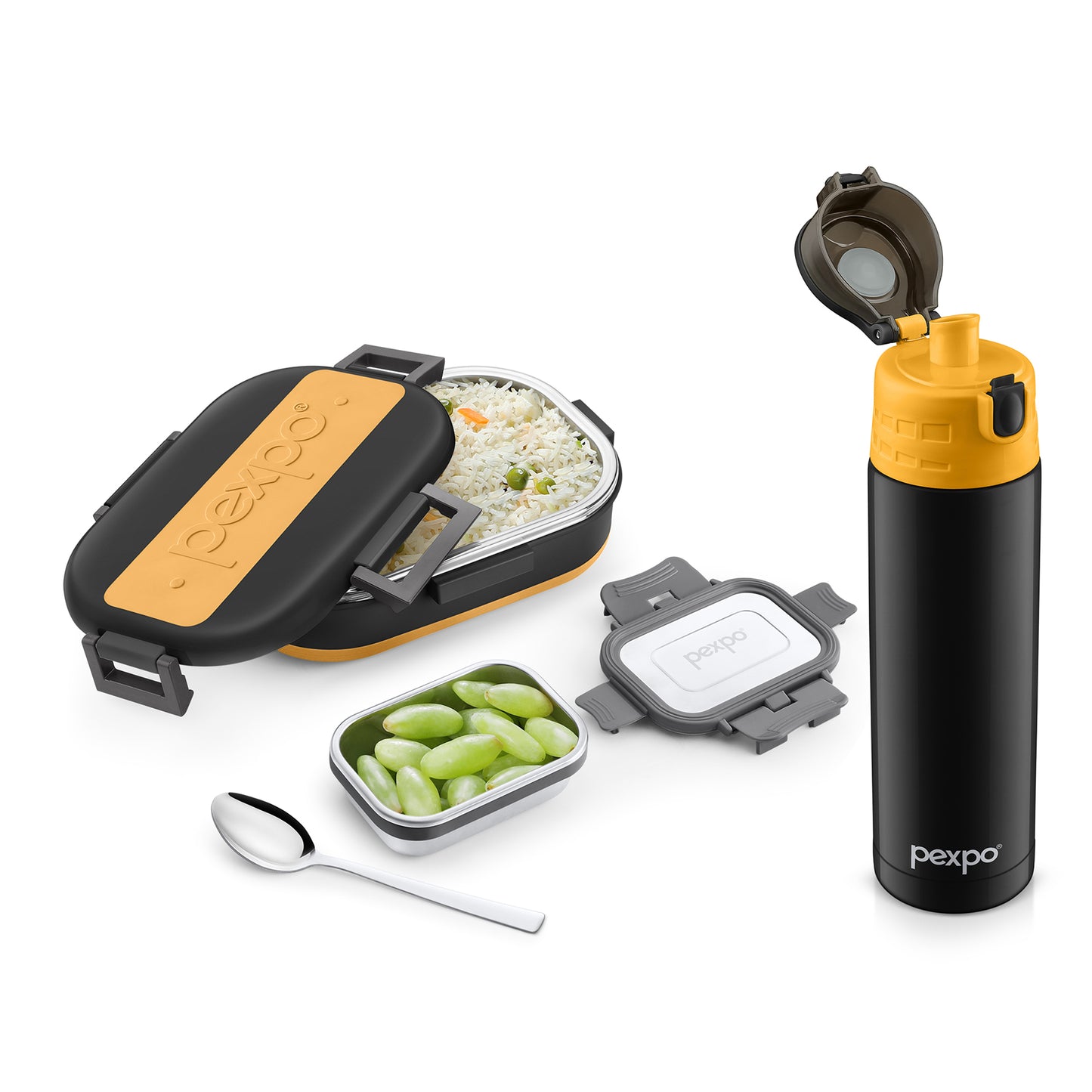 Combo- Cardio Black Mustard 850ml (Vacuum Insulated Bottle) and Grip & Lock Black (Lunch Box)