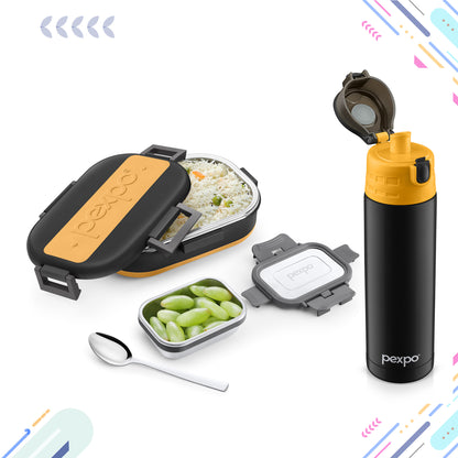 Combo- Cardio Black Mustard 850ml (Vacuum Insulated Bottle) and Grip & Lock Black (Lunch Box)