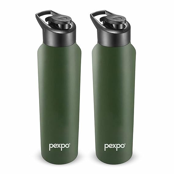 PEXPO Chromo- Wide Mouth & Leak-Proof Stainless Steel Water Bottle with Sipper Cap