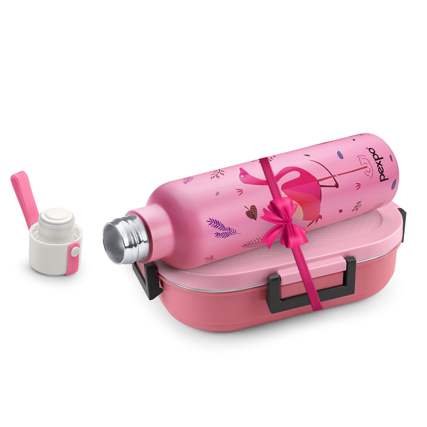 Combo- Oslo Pink with Flamingo design  750 ml (Vacuum Insulted Bottle) and Tasty Bite  Pink (Lunch Box)